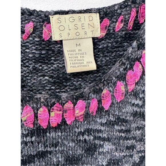 Sigrid Olsen Sport Vtg gray sleeveless knit top embroidered neck size M #35-1881 - Picture 2 of 5